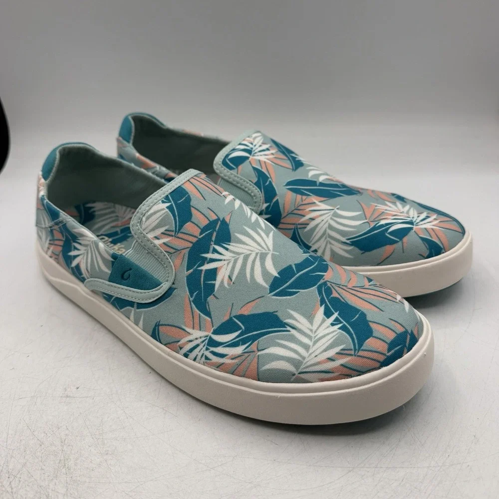 Olukai Lae'Ahi Pa'i Shoes Mens 10.5 Swell Blue Aloha Slip On Sneakers Tropical
